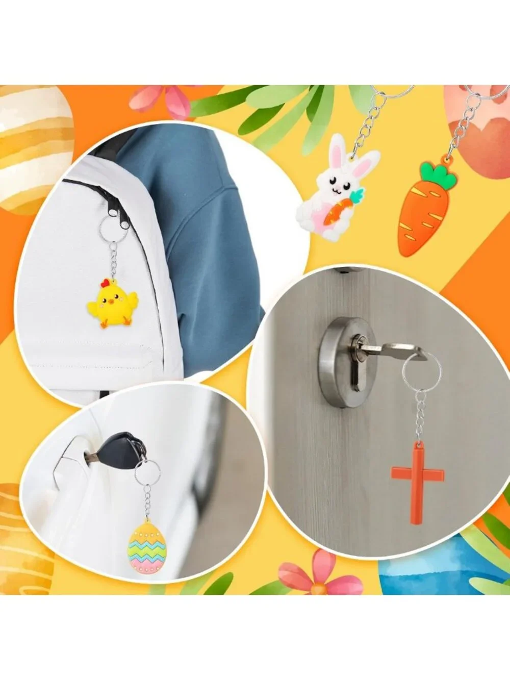 120 Pcs Easter Keychains - Bunny & Carrot Party Favors, Egg Hunt Decor, Key